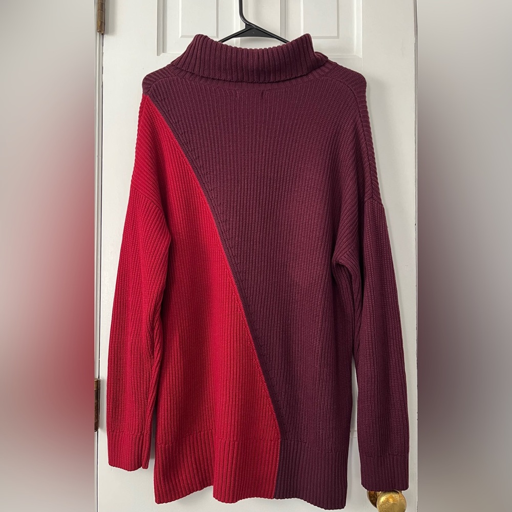 ALFANI Women's NWOT Ribbed 2-Tone (Red/Purple) Turtleneck Sweater. Size: (XL). - Picture 2 of 10